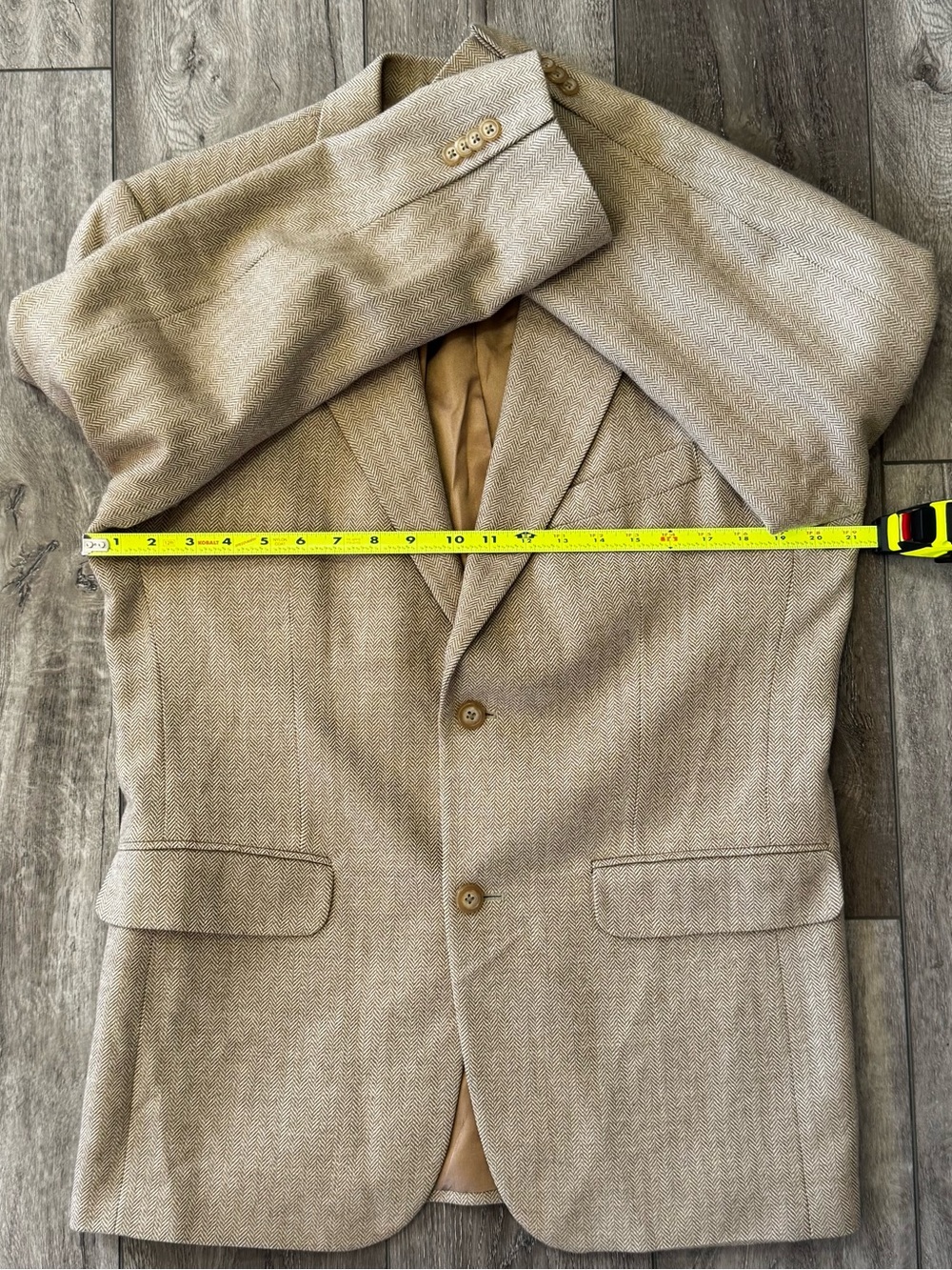 Lands’ End Sport Coat Men’s 40R Taupe Herringbone Wool Blazer Suit Jacket - Picture 4 of 16